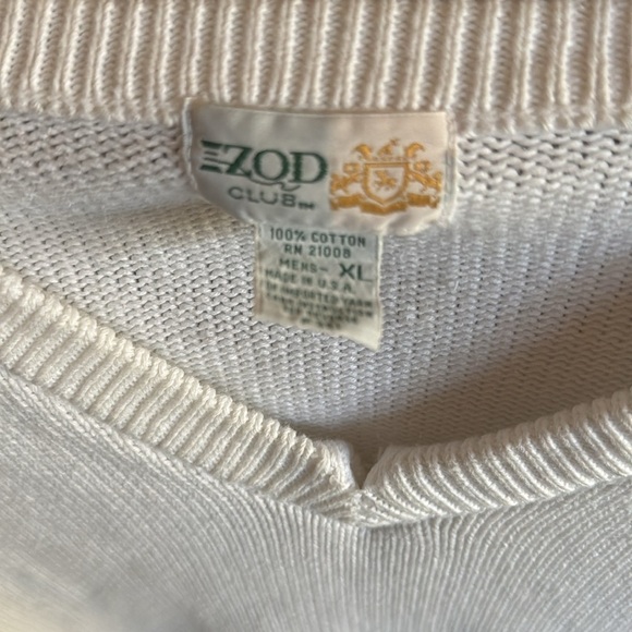 YORK GOLF CLUB By IZOD Men’s XL White V-Neck Sweater 100% Cotton Knit Sweater - Picture 6 of 7
